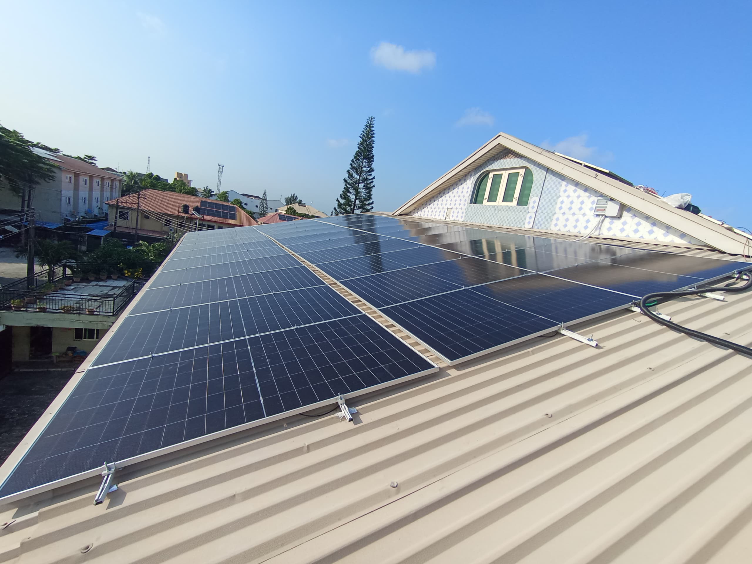 Rooftop solar installation at golden hour