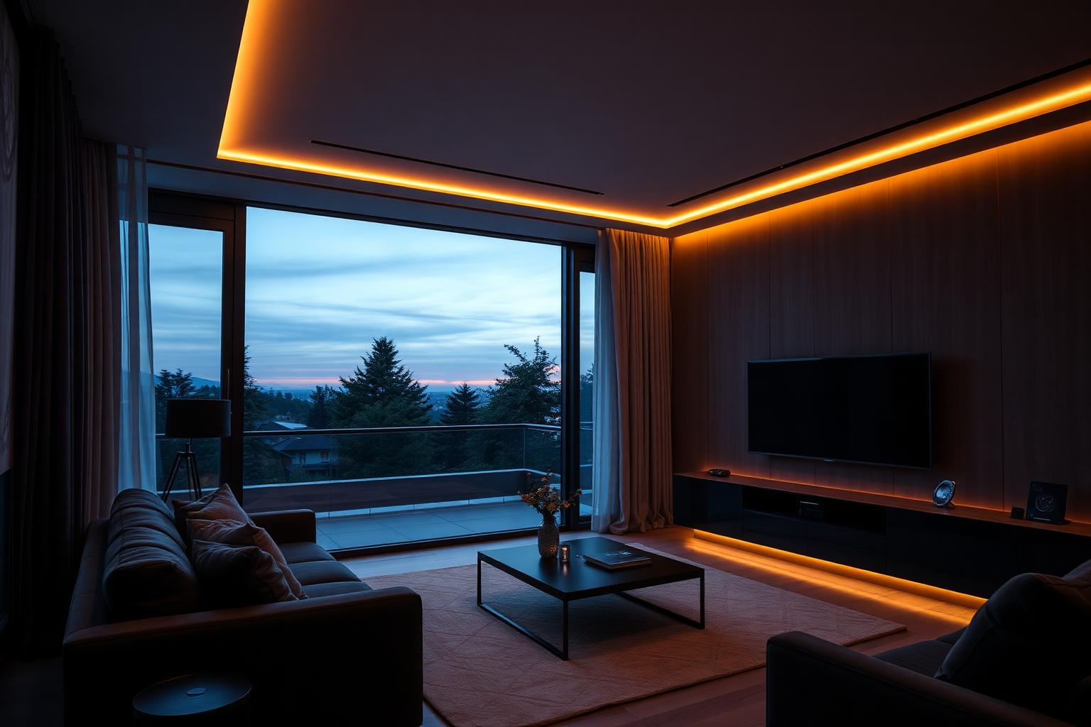 Living room with automated smart lighting